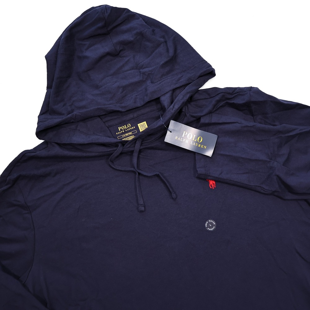 NWT POLO RALPH LAUREN Men's Size L Navy Blue Red Cotton Jersey Hooded T-Shirt